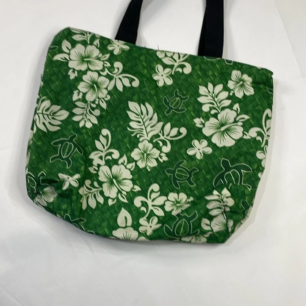 Hawaii‎ Spirit Beach Tote Bag Green Hibiscus Floral Sea Turtle Travel 16x13